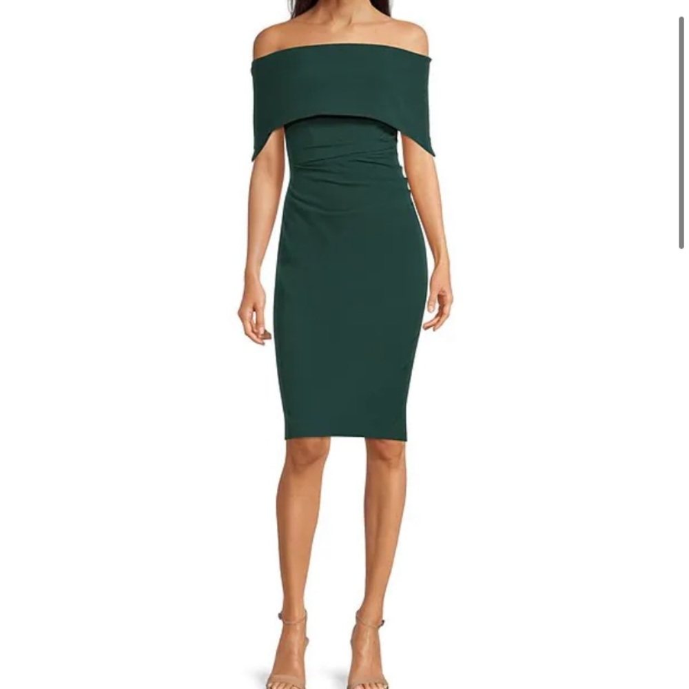 Vince Camuto Hunter green off the shoulder cocktail dress